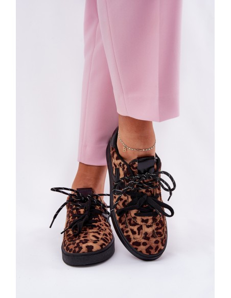Žemi moteriški sportiniai bateliai su leopardo raštu, rudi Zelevelis
