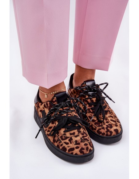 Žemi moteriški sportiniai bateliai su leopardo raštu, rudi Zelevelis