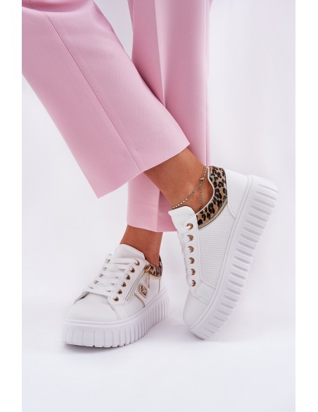 Women's Sports Shoes On Platform Made Of Eco Leather Panther White Velionna