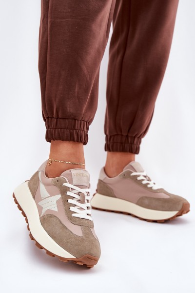 Women's Suede Sports Shoes On Platform Vinceza 66720 Beige