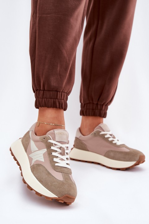 Women's Suede Sports Shoes On Platform Vinceza 66720 Beige