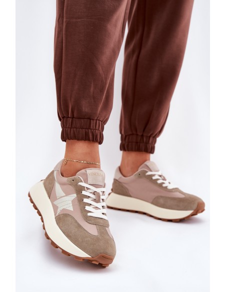 Women's Suede Sports Shoes On Platform Vinceza 66720 Beige
