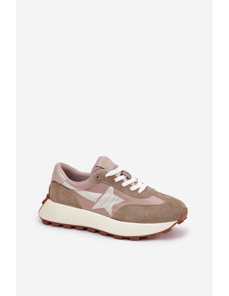 Women's Suede Sports Shoes On Platform Vinceza 66720 Beige