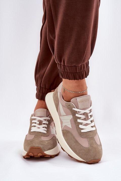 Women's Suede Sports Shoes On Platform Vinceza 66720 Beige