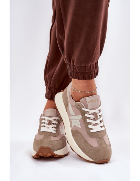 Women's Suede Sports Shoes On Platform Vinceza 66720 Beige