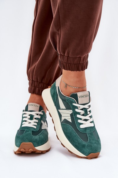 Women's Suede Sports Shoes On Platform 66720 Green Vinceza