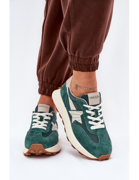 Women's Suede Sports Shoes On Platform 66720 Green Vinceza