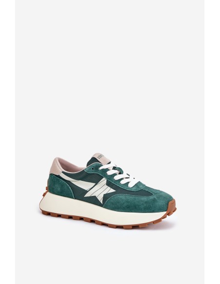 Women's Suede Sports Shoes On Platform 66720 Green Vinceza