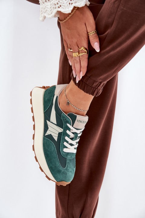 Women's Suede Sports Shoes On Platform 66720 Green Vinceza