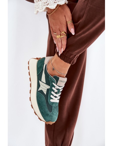 Women's Suede Sports Shoes On Platform 66720 Green Vinceza