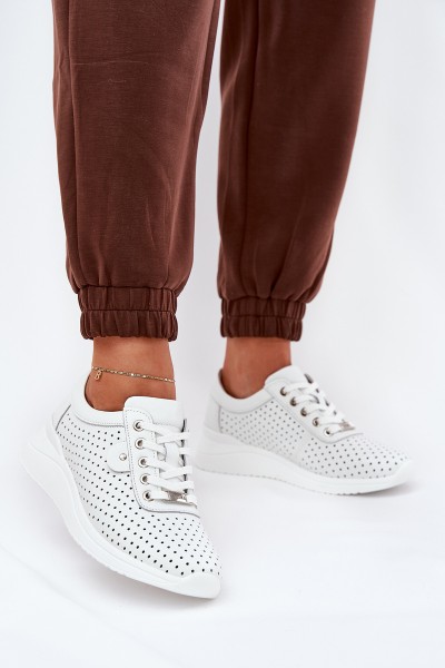 Women's Leather Sports Shoes Vinceza 79532 White