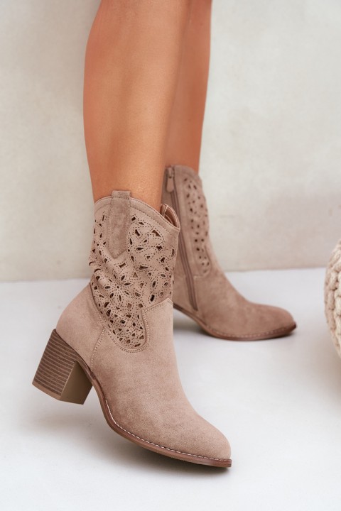 Ladies Cutout Cowboy Ankle Boots Beige S.Barski HY51-125