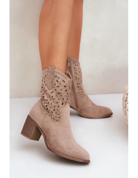 Ladies Cutout Cowboy Ankle Boots Beige S.Barski HY51-125