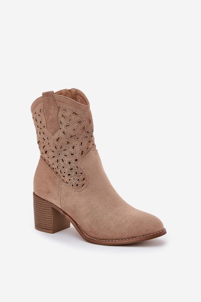 Ladies Cutout Cowboy Ankle Boots Beige S.Barski HY51-125 2