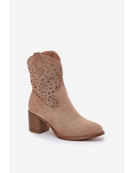 Ladies Cutout Cowboy Ankle Boots Beige S.Barski HY51-125