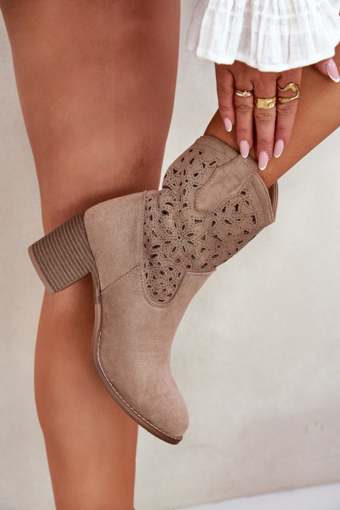 Ladies Cutout Cowboy Ankle Boots Beige S.Barski HY51-125