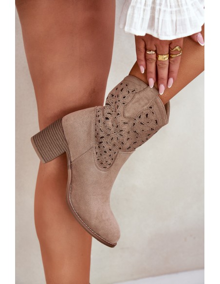 Ladies Cutout Cowboy Ankle Boots Beige S.Barski HY51-125