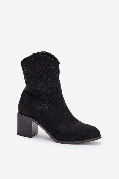 Ladies Cutout Cowboy Ankle Boots Heeled S.Barski HY51-125 Black 2