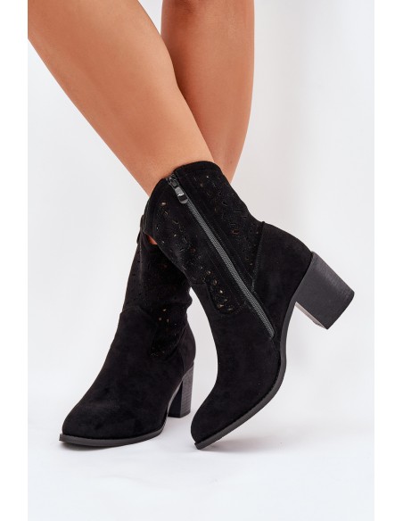 Ladies Cutout Cowboy Ankle Boots Heeled S.Barski HY51-125 Black