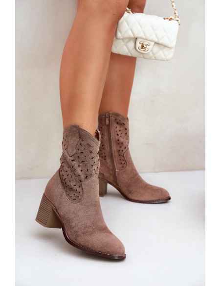 Cutout Cowboy Ankle Boots For Women On Heel Brown S.Barski HY51-125