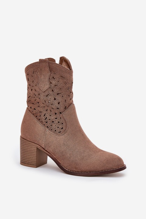 Cutout Cowboy Ankle Boots For Women On Heel Brown S.Barski HY51-125