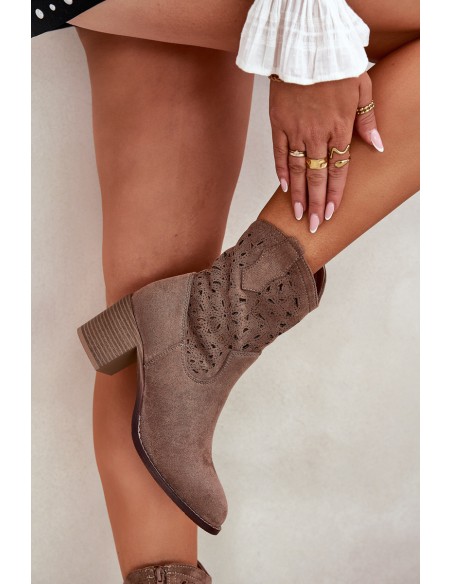 Cutout Cowboy Ankle Boots For Women On Heel Brown S.Barski HY51-125