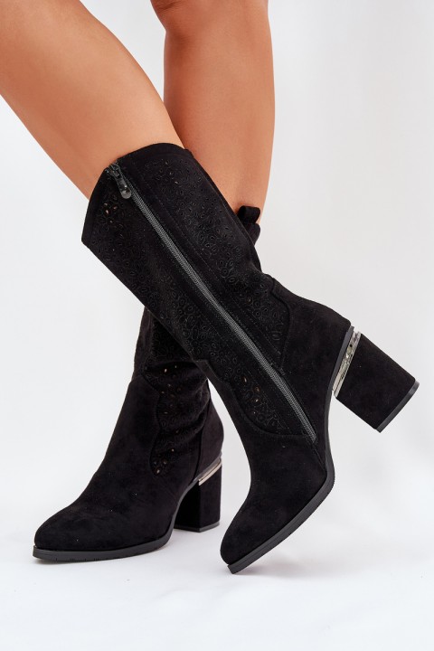 Cut-out Cowboy Boots Mid-calf S.Barski HY51-238 Black