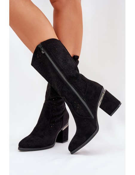 Cut-out Cowboy Boots Mid-calf S.Barski HY51-238 Black