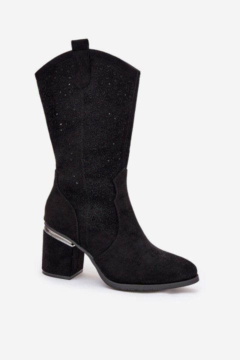 Cut-out Cowboy Boots Mid-calf S.Barski HY51-238 Black