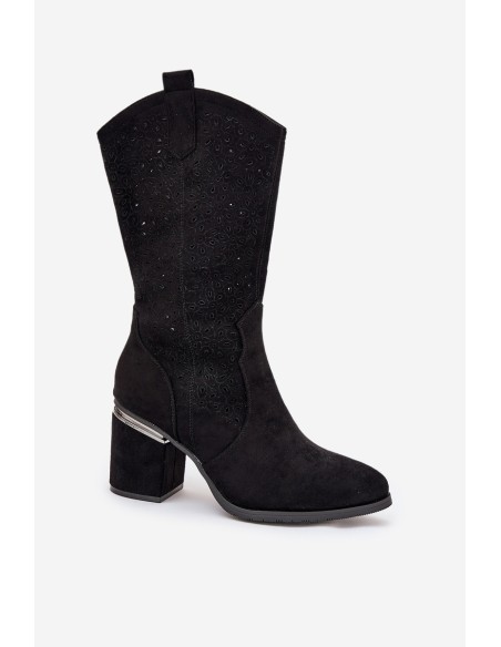 Cut-out Cowboy Boots Mid-calf S.Barski HY51-238 Black