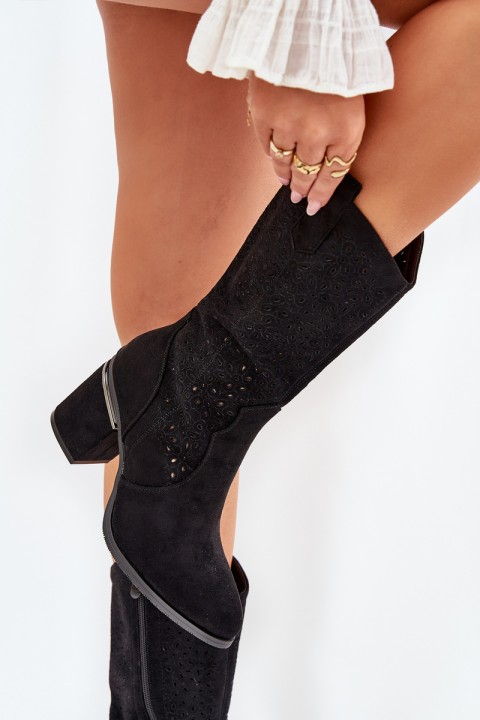 Cut-out Cowboy Boots Mid-calf S.Barski HY51-238 Black