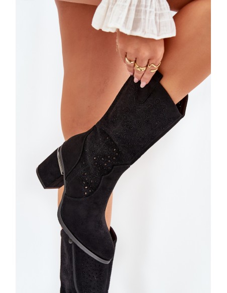 Cut-out Cowboy Boots Mid-calf S.Barski HY51-238 Black