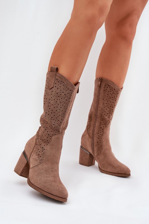 Perforated Cowboy Boots To Mid Calf S.Barski HY51-238 Brown