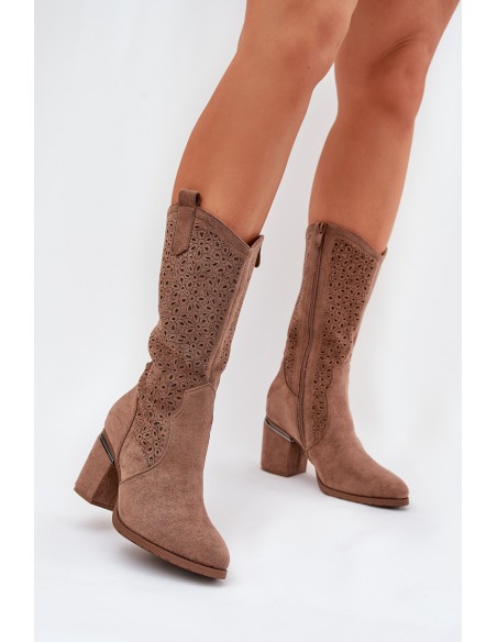 Perforated Cowboy Boots To Mid Calf S.Barski HY51-238 Brown