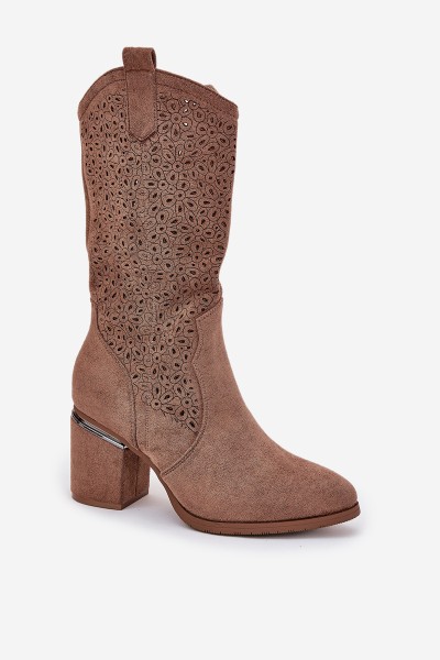 Perforated Cowboy Boots To Mid Calf S.Barski HY51-238 Brown 2