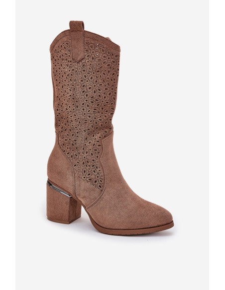 Perforated Cowboy Boots To Mid Calf S.Barski HY51-238 Brown