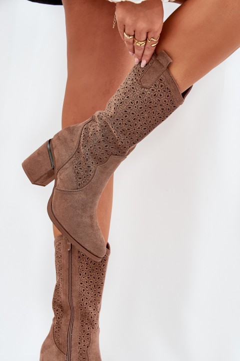Perforated Cowboy Boots To Mid Calf S.Barski HY51-238 Brown