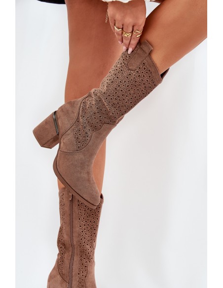 Perforated Cowboy Boots To Mid Calf S.Barski HY51-238 Brown