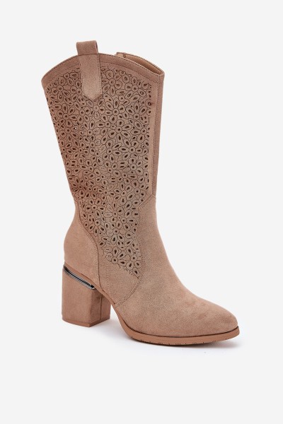 Cutout Cowboy Boots Mid-Calf S.Barski HY51-238 Beige 2