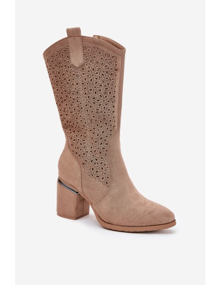 Cutout Cowboy Boots Mid-Calf S.Barski HY51-238 Beige