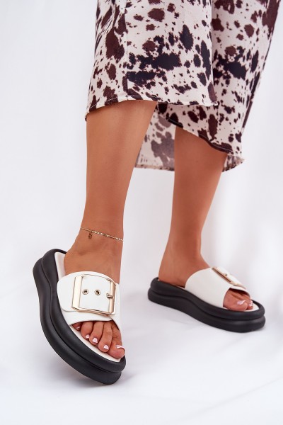 Womens sandals on a chunky platform with a decorative buckle white Zelori