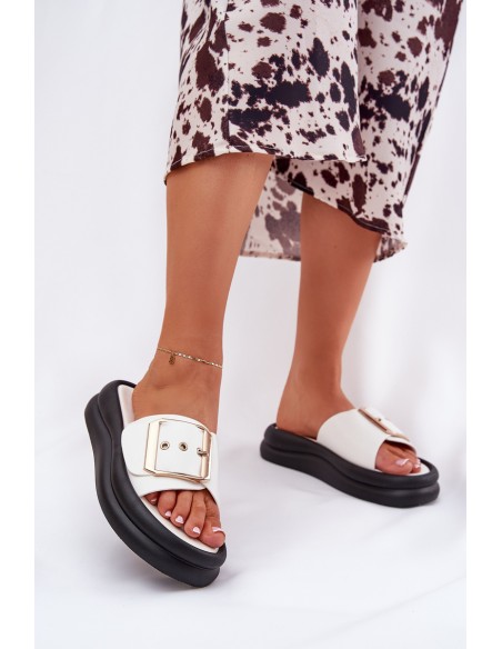 Womens sandals on a chunky platform with a decorative buckle white Zelori