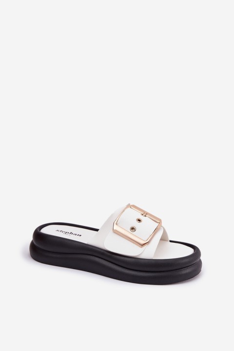 Womens sandals on a chunky platform with a decorative buckle white Zelori