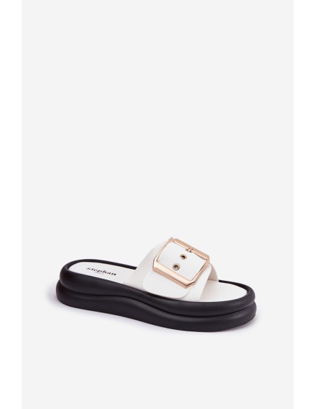 Womens sandals on a chunky platform with a decorative buckle white Zelori