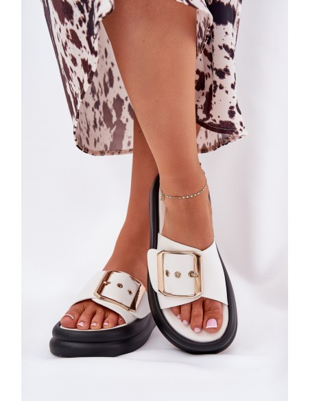 Womens sandals on a chunky platform with a decorative buckle white Zelori