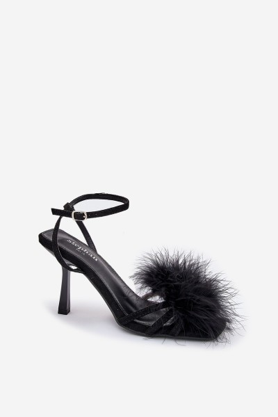 Ladies High Heels Sandals With Feathers Black Xaliope 2