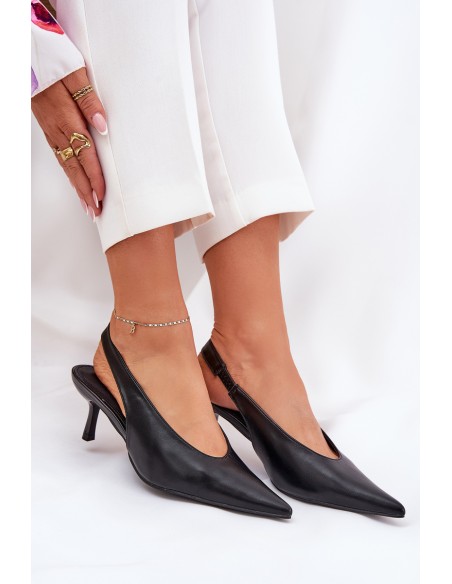Lacquered High Heels With Open Heel Black Emmizola