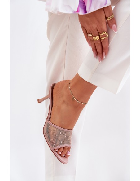 Embellished Stiletto Sandals Champagne Ennoriel