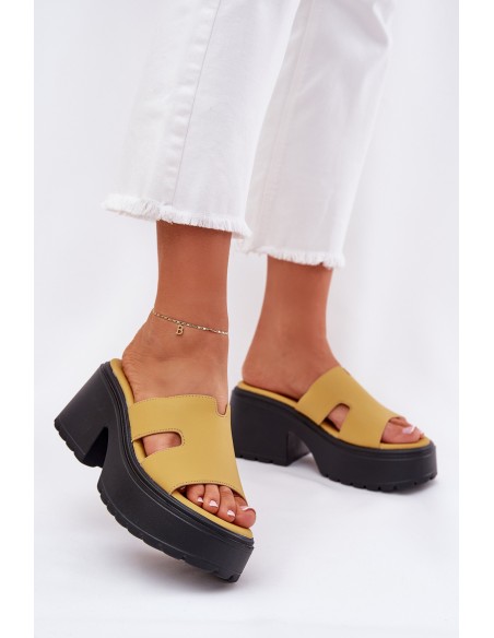 Ladies Platform Slippers With A Chunky Heel Yellow Rizana