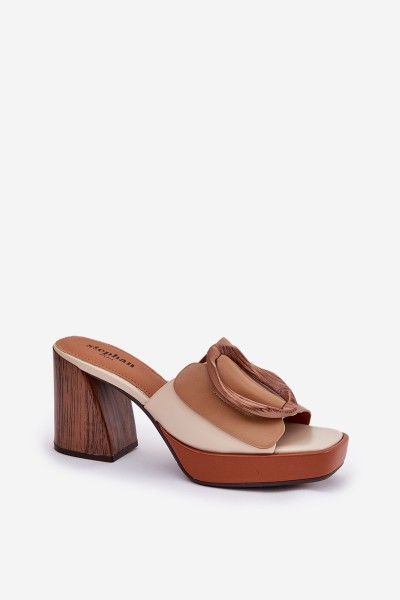 Women's sandals on block heel with buckle Camel Amuria 2